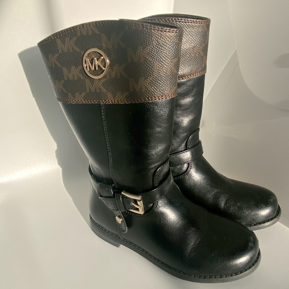 Michael Kors 2-tone, black boots with brown signature logo, kid size 10